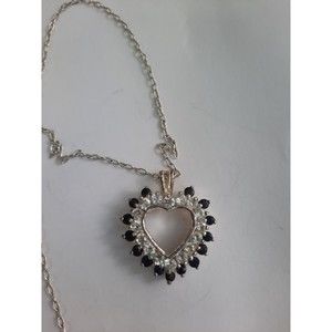 Sterling Silver White And Blue Sapphire Heart Pendant Necklace